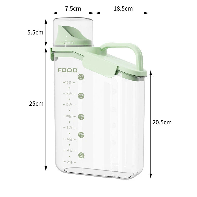 2L/2.8L Plastic Sealed Cereal / Grain Storage Box - Transparent Bucket with Measuring Cup