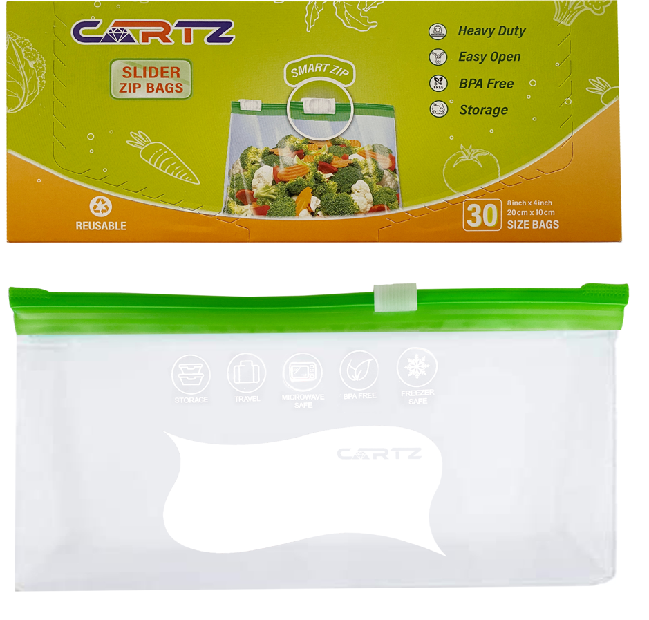 Heavy Duty Reusable Plastic Food Storage SNACK Bags - Airtight Slider Seal Bags