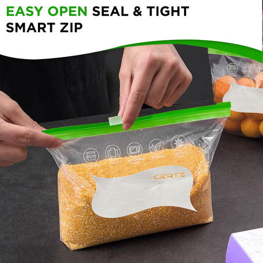 Heavy Duty Reusable Plastic Food Storage SNACK Bags - Airtight Slider Seal Bags