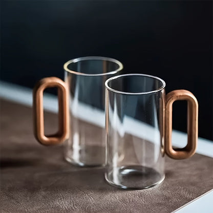 Ecofriendly Glass Mug Set – Dark Walnut Handle | Sustainable & Chic