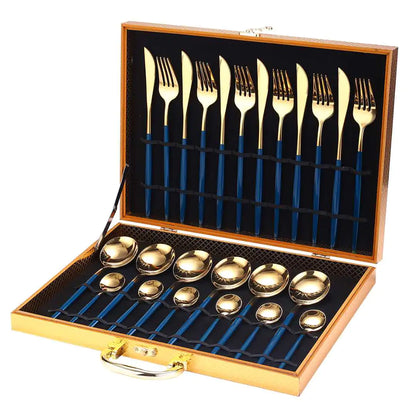 24pcs Stainless Steel Tableware Set - Dishwasher Safe