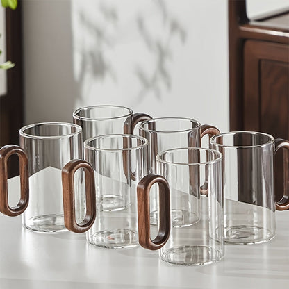 Ecofriendly Glass Mug Set – Dark Walnut Handle | Sustainable & Chic