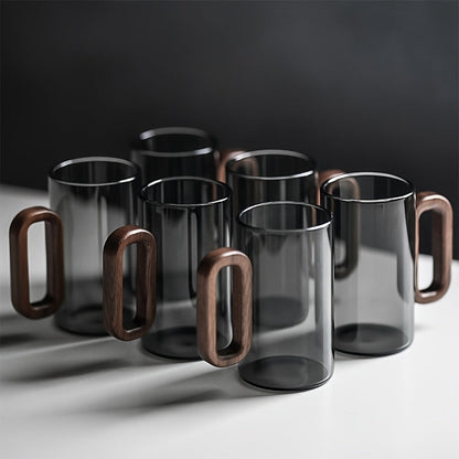 Ecofriendly Glass Mug Set – Dark Walnut Handle | Sustainable & Chic