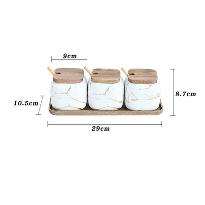 Marble Pattern Ceramic Kitchen Seasoning Tank Set