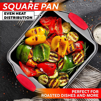 Premium Non-Stick Baking Pans Set of 4 - Heavy Duty & PBA Free Baking Pan Set w/ Cookie Baking Sheet, 12 Cup Muffin Tin, Square Pan, Round Cake Pan - Easy to Clean Bakeware Sets w/ Silicone Handles