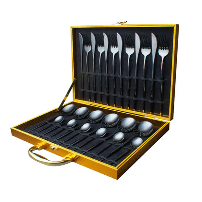 24pcs Stainless Steel Tableware Set - Dishwasher Safe