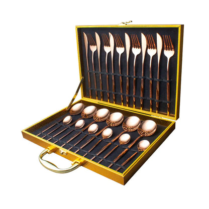 24pcs Stainless Steel Tableware Set - Dishwasher Safe