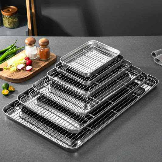 304 Stainless Steel Baking Tray with Pastry Cooling Grid Rack