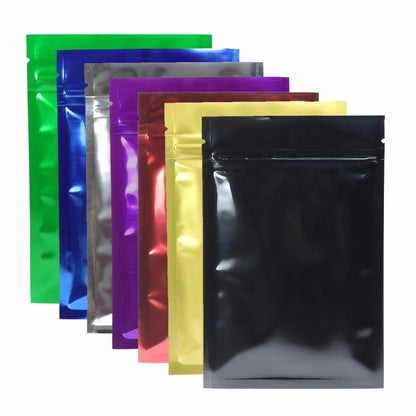 Flat  Aluminum Foil Mylar Ziplock Pouches Various Size Glossy Bag, 100pcs Heat Sealing Zipper Organizer Storage Bags