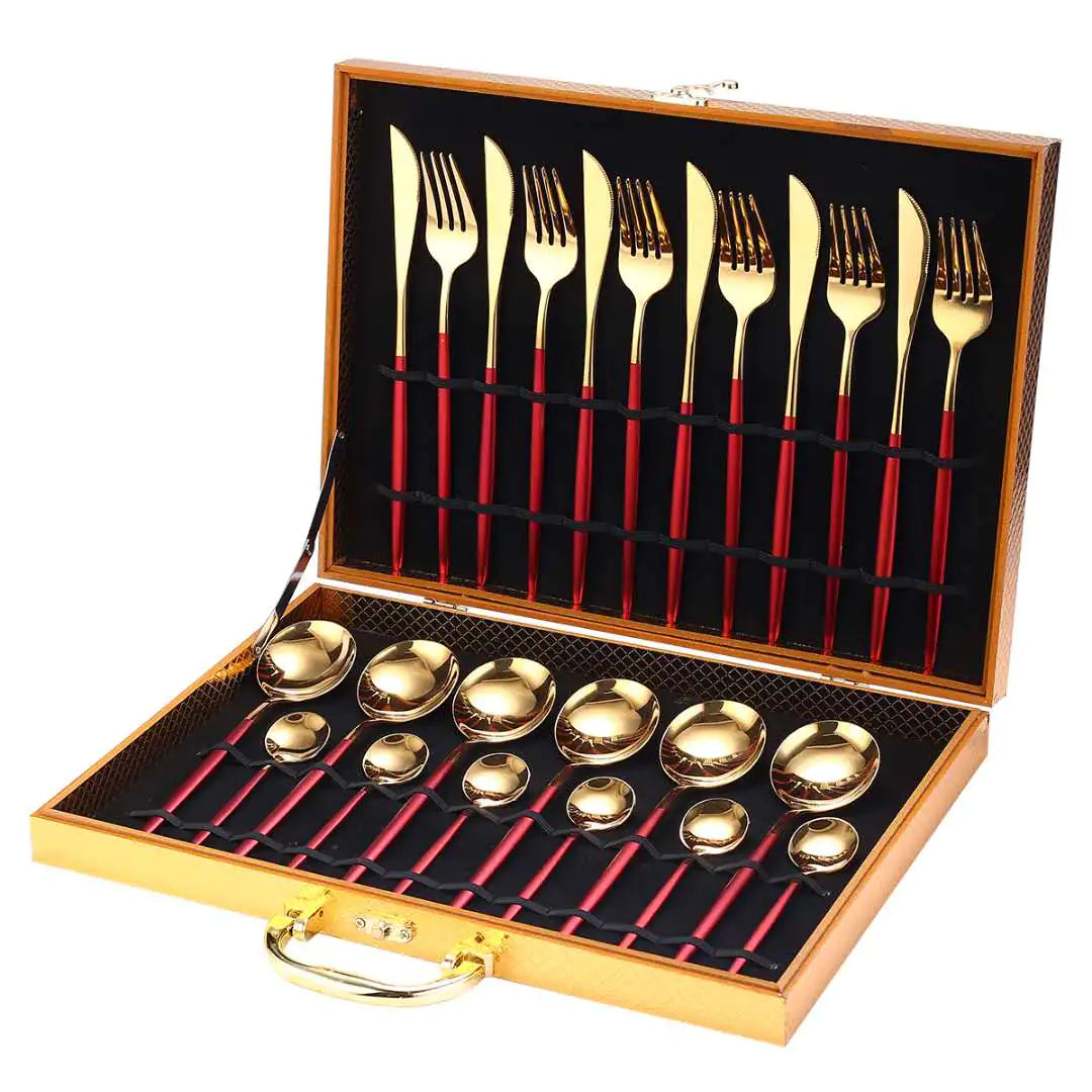 24pcs Stainless Steel Tableware Set - Dishwasher Safe