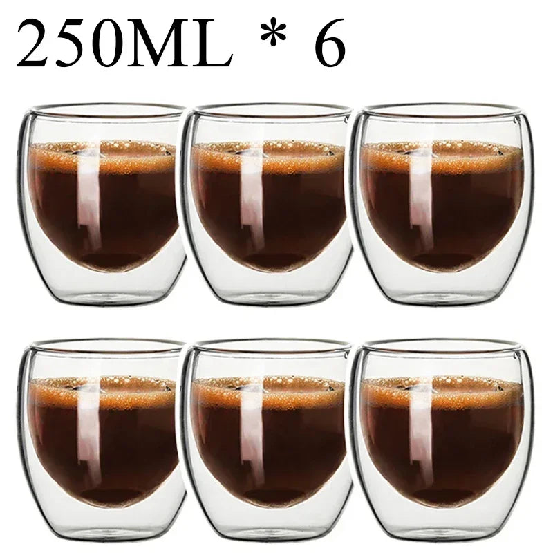 Double-Walled Insulated Glass Cup – Heat Resistant & Stylish - 6 Pcs