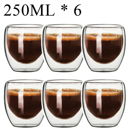 Double-Walled Insulated Glass Cup – Heat Resistant & Stylish - 6 Pcs
