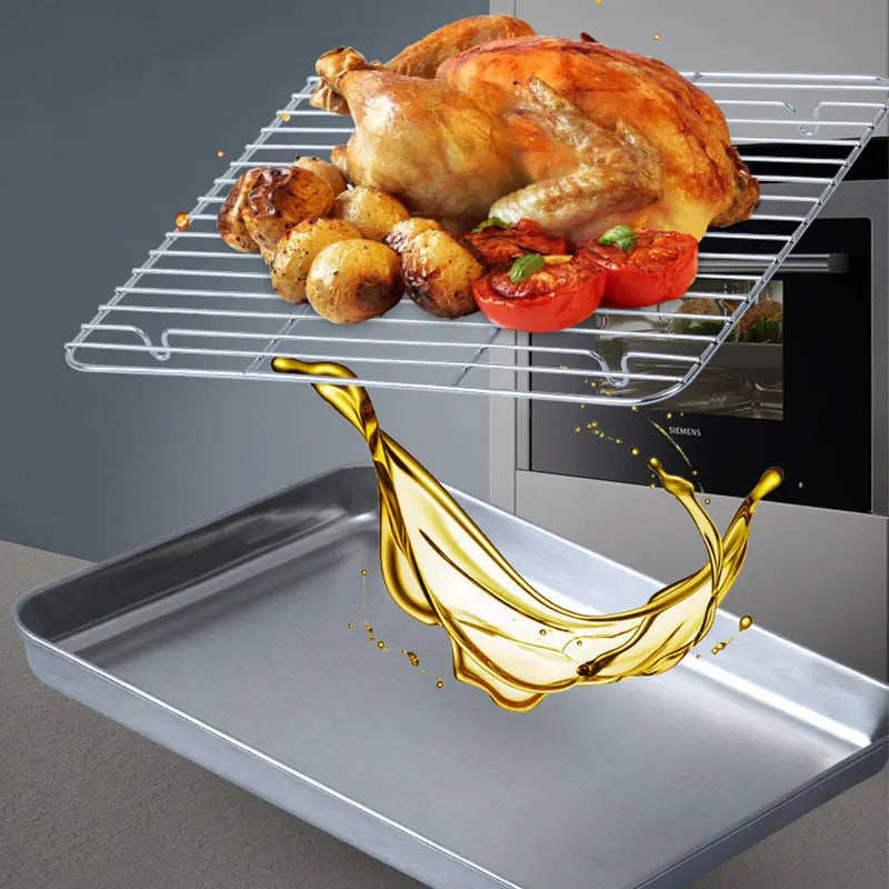 304 Stainless Steel Baking Tray with Removable Cooling Rack – Non-Stick BBQ & Cake Pan Set