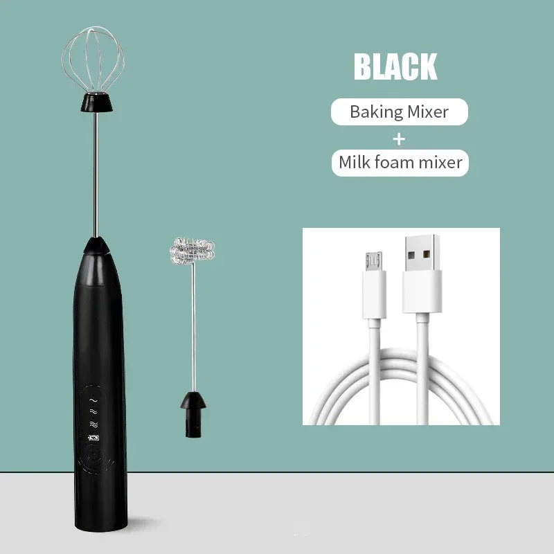 2-in-1 USB Rechargeable Electric Egg Beater & Milk Frother – Mini Handheld Mixer with Double Heads