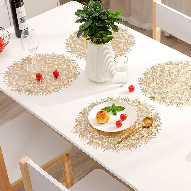 6/4Pcs Leaf shape Placemats PVC Hollow Irregular Line Placemat