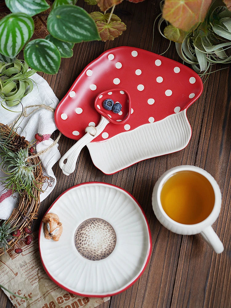 Cute Red Mushroom Ceramic Tableware Coffee Cup