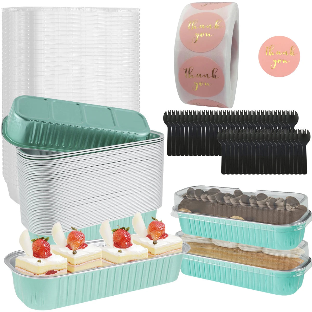 50 Pcs Mini Loaf Pans with Lids and Spoons