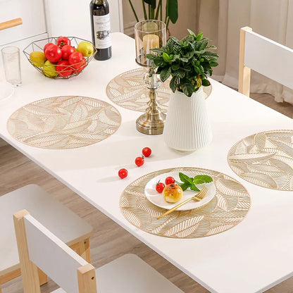 6/4Pcs Leaf shape Placemats PVC Hollow Irregular Line Placemat