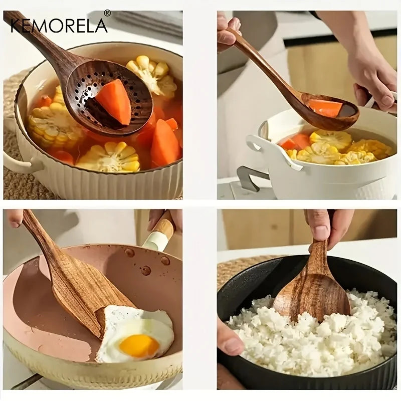 Teak Wooden Cooking Utensil Set – Natural, Durable & Eco-Friendly