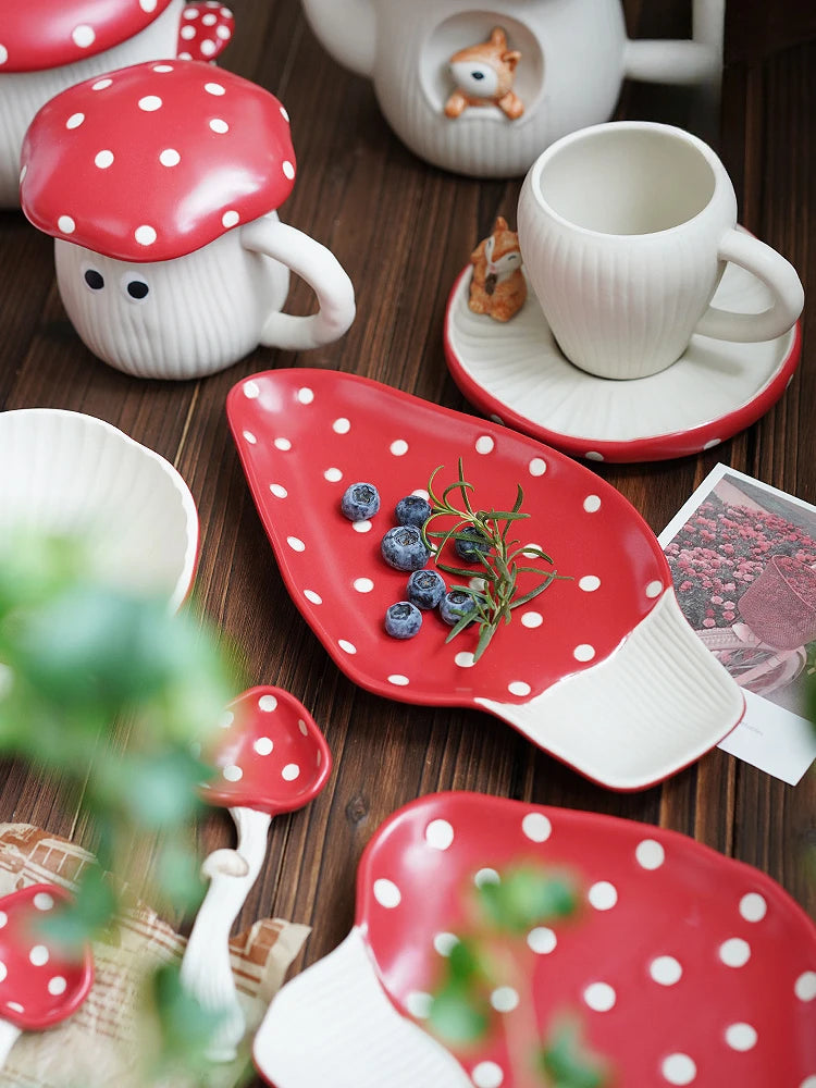 Cute Red Mushroom Ceramic Tableware Coffee Cup