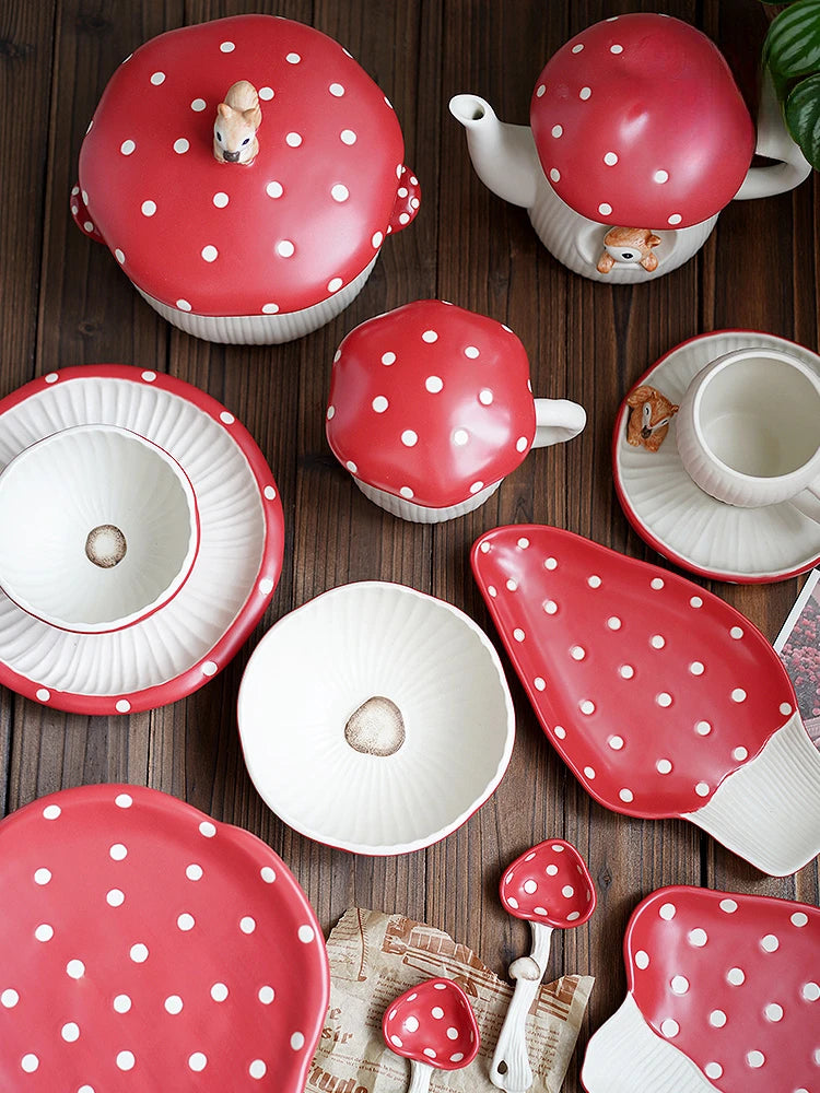 Cute Red Mushroom Ceramic Tableware Coffee Cup