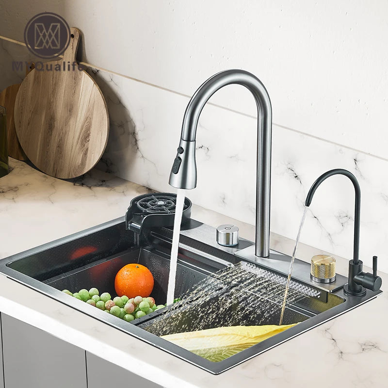 304 Stainless Steel Kitchen Sink | Large Single Bowl | Undermount 60x45cm with Integrated Faucet | Brushed Finish