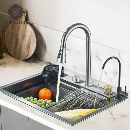 304 Stainless Steel Kitchen Sink | Large Single Bowl | Undermount 60x45cm with Integrated Faucet | Brushed Finish