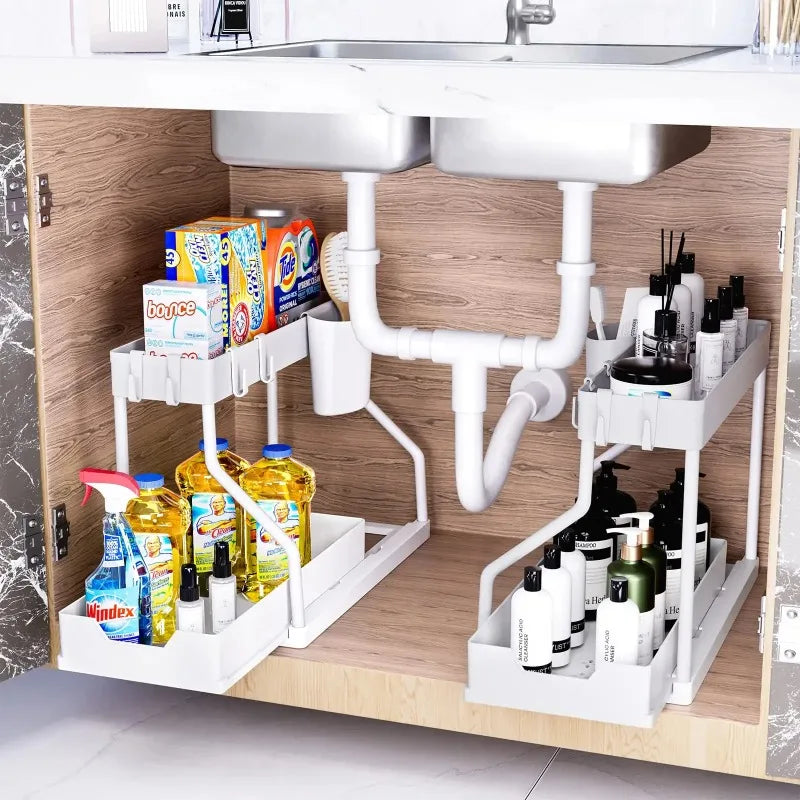 Kitchen Storage Under Sink Organizer 2 Layer Pull-Out Multifunctional Drawer Shelf Organizer