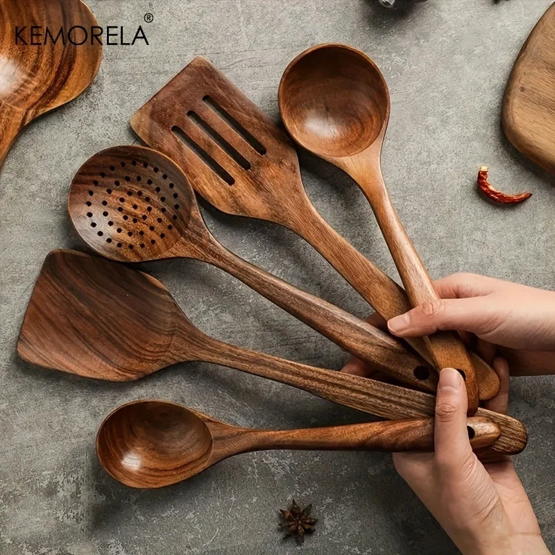 Teak Wooden Cooking Utensil Set – Natural, Durable & Eco-Friendly