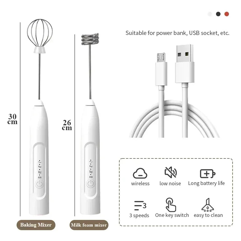 2-in-1 USB Rechargeable Electric Egg Beater & Milk Frother – Mini Handheld Mixer with Double Heads