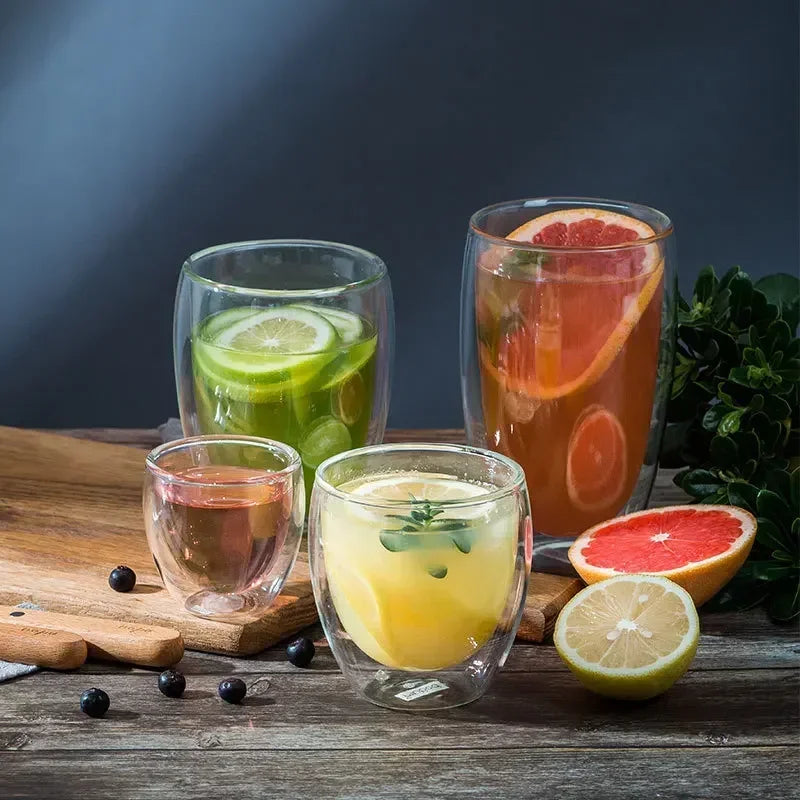 Double-Walled Insulated Glass Cup – Heat Resistant & Stylish - 6 Pcs