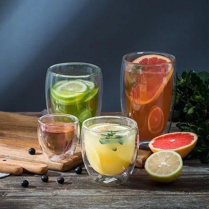 Double-Walled Insulated Glass Cup – Heat Resistant & Stylish - 6 Pcs