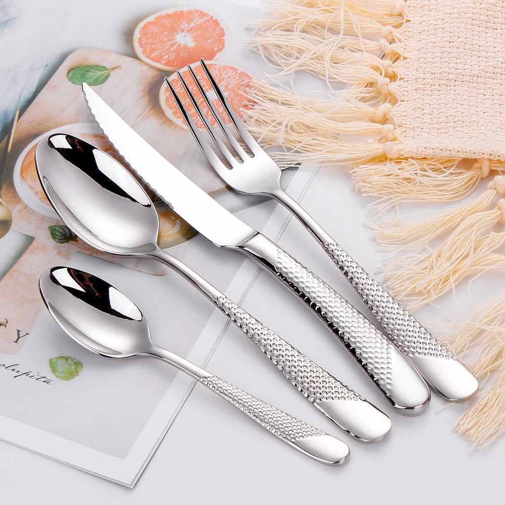 8/12/16/20/24-Piece Gold & Silver Plated Stainless Steel Cutlery Set