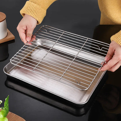304 Stainless Steel Baking Tray with Removable Cooling Rack – Non-Stick BBQ & Cake Pan Set
