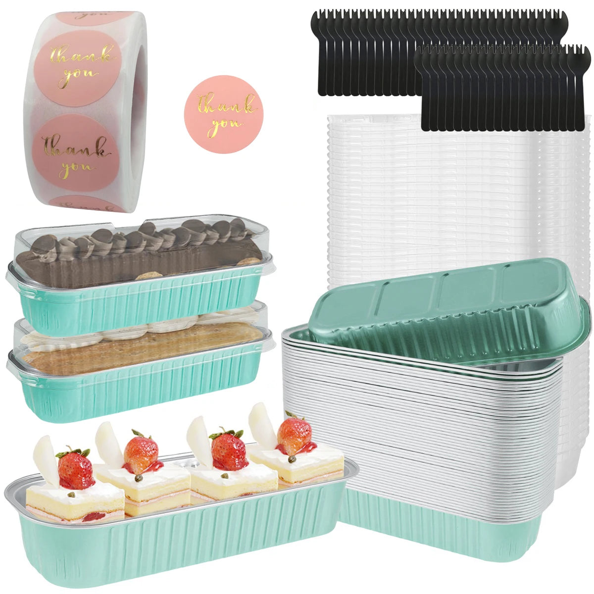 50 Pcs Mini Loaf Pans with Lids and Spoons