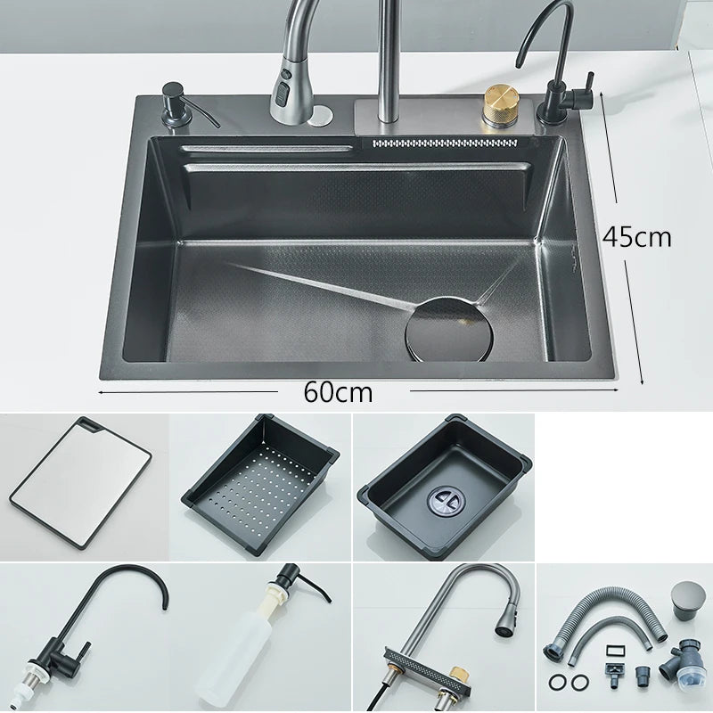 304 Stainless Steel Kitchen Sink | Large Single Bowl | Undermount 60x45cm with Integrated Faucet | Brushed Finish