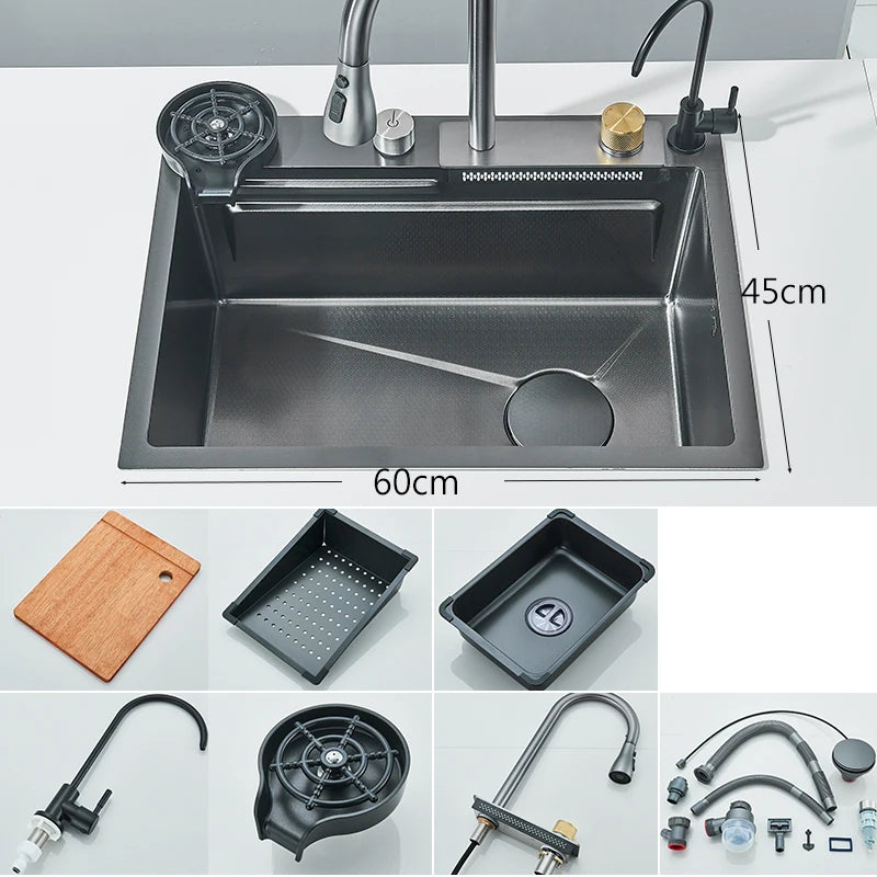 304 Stainless Steel Kitchen Sink | Large Single Bowl | Undermount 60x45cm with Integrated Faucet | Brushed Finish