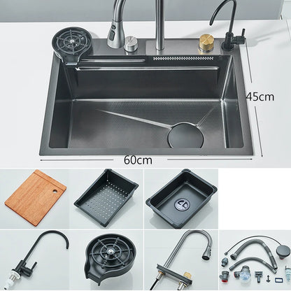 304 Stainless Steel Kitchen Sink | Large Single Bowl | Undermount 60x45cm with Integrated Faucet | Brushed Finish