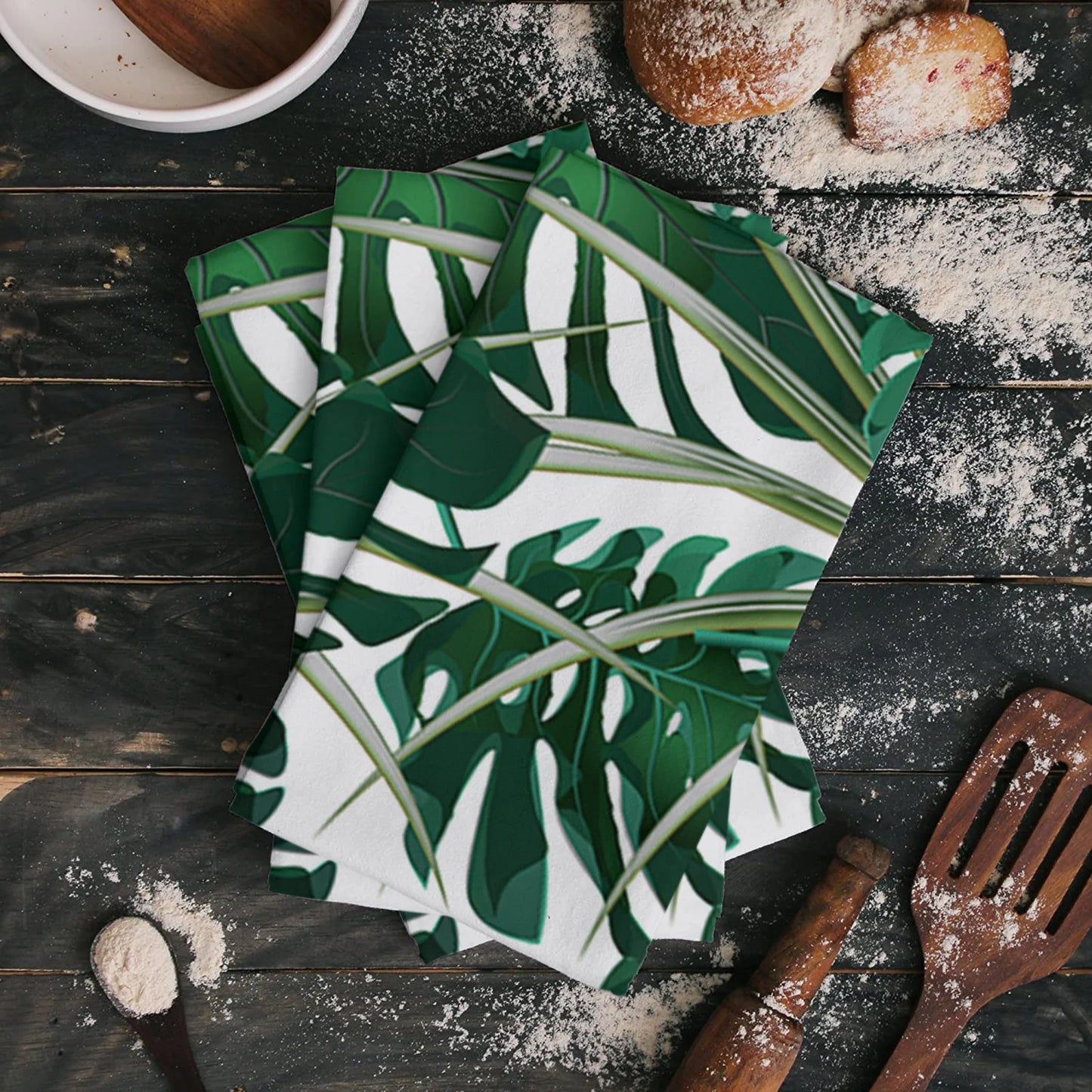 Tropical Jungle Leaves Monstera Green Kitchen Towel