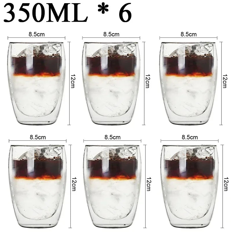 Double-Walled Insulated Glass Cup – Heat Resistant & Stylish - 6 Pcs