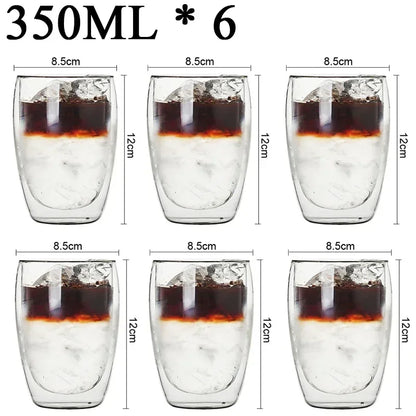 Double-Walled Insulated Glass Cup – Heat Resistant & Stylish - 6 Pcs