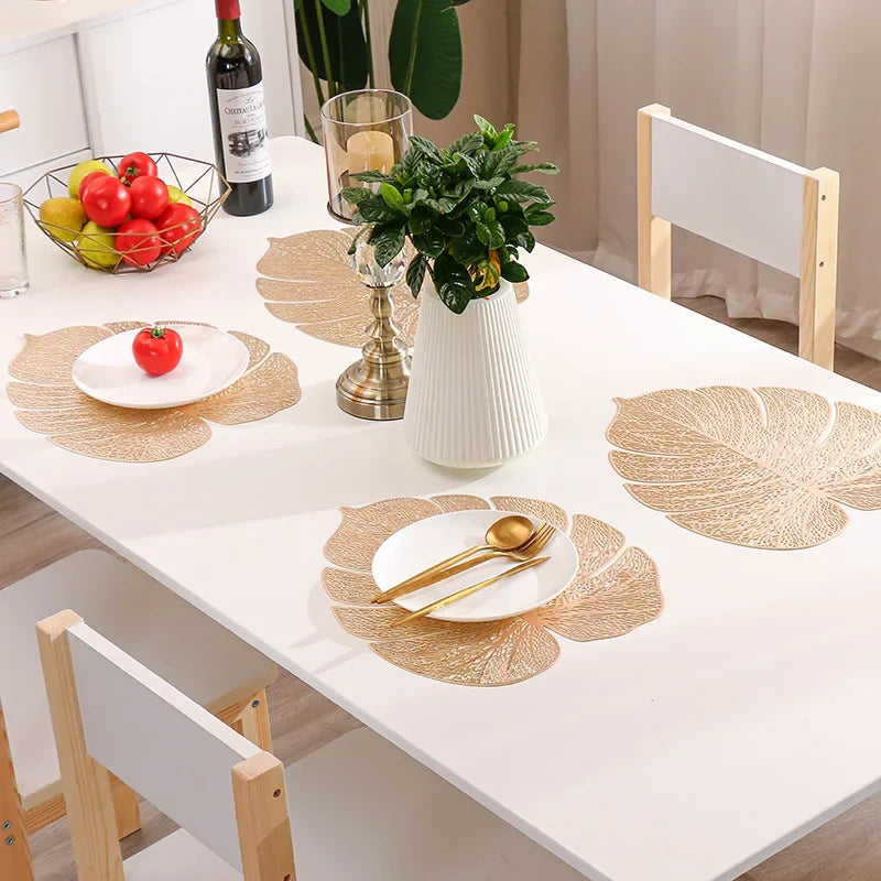 6/4Pcs Leaf shape Placemats PVC Hollow Irregular Line Placemat