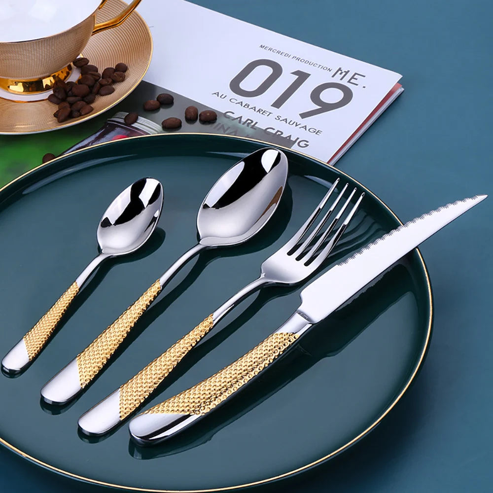 8/12/16/20/24-Piece Gold & Silver Plated Stainless Steel Cutlery Set