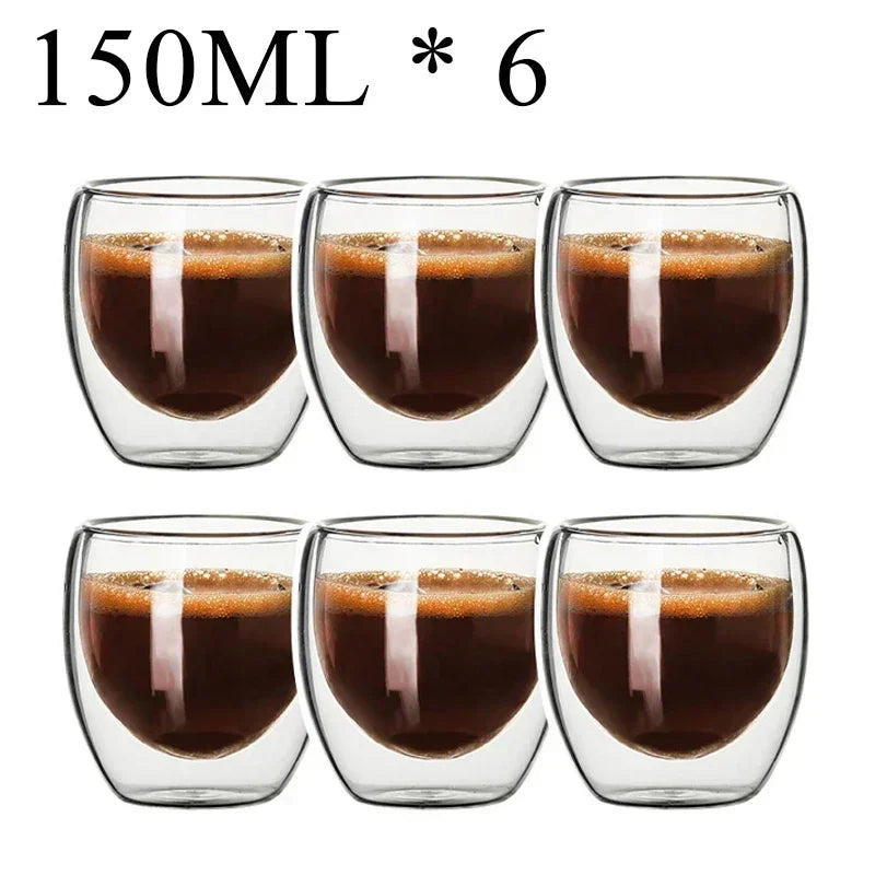 Double-Walled Insulated Glass Cup – Heat Resistant & Stylish - 6 Pcs