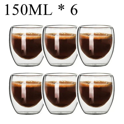 Double-Walled Insulated Glass Cup – Heat Resistant & Stylish - 6 Pcs