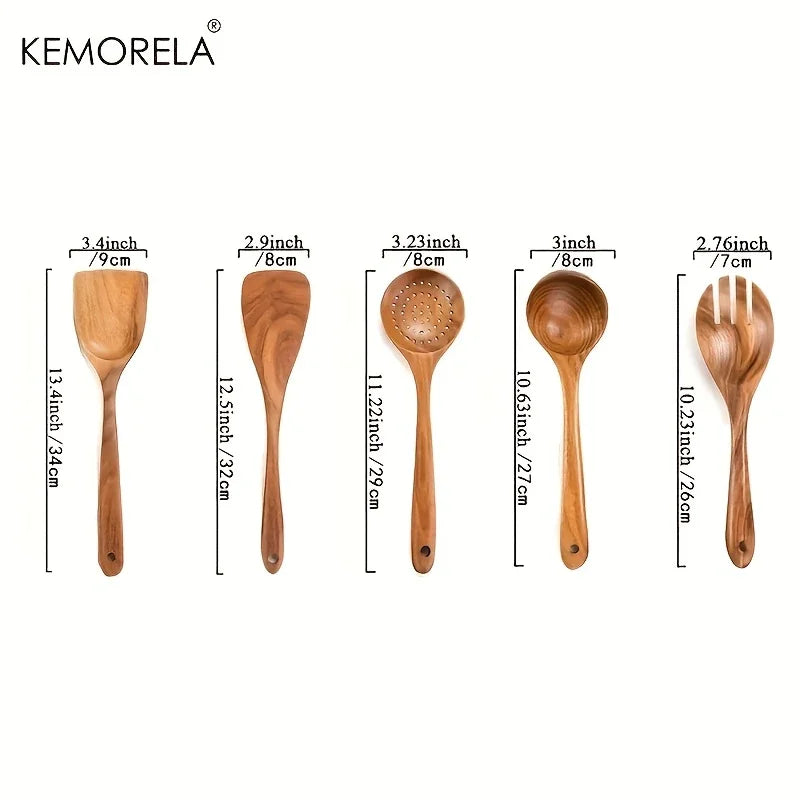Teak Wooden Cooking Utensil Set – Natural, Durable & Eco-Friendly