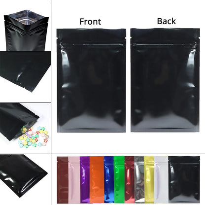 Flat  Aluminum Foil Mylar Ziplock Pouches Various Size Glossy Bag, 100pcs Heat Sealing Zipper Organizer Storage Bags