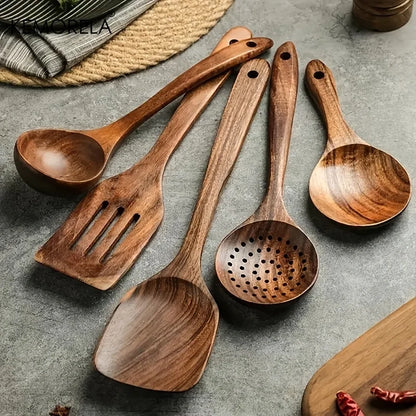 Teak Wooden Cooking Utensil Set – Natural, Durable & Eco-Friendly