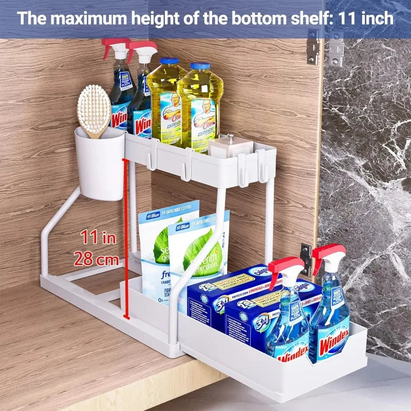 Kitchen Storage Under Sink Organizer 2 Layer Pull-Out Multifunctional Drawer Shelf Organizer