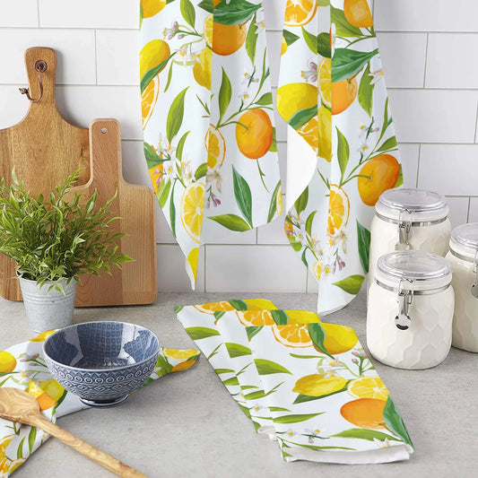 Lemon Flower Leaf Fruit Microfiber Kitchen Hand Towel